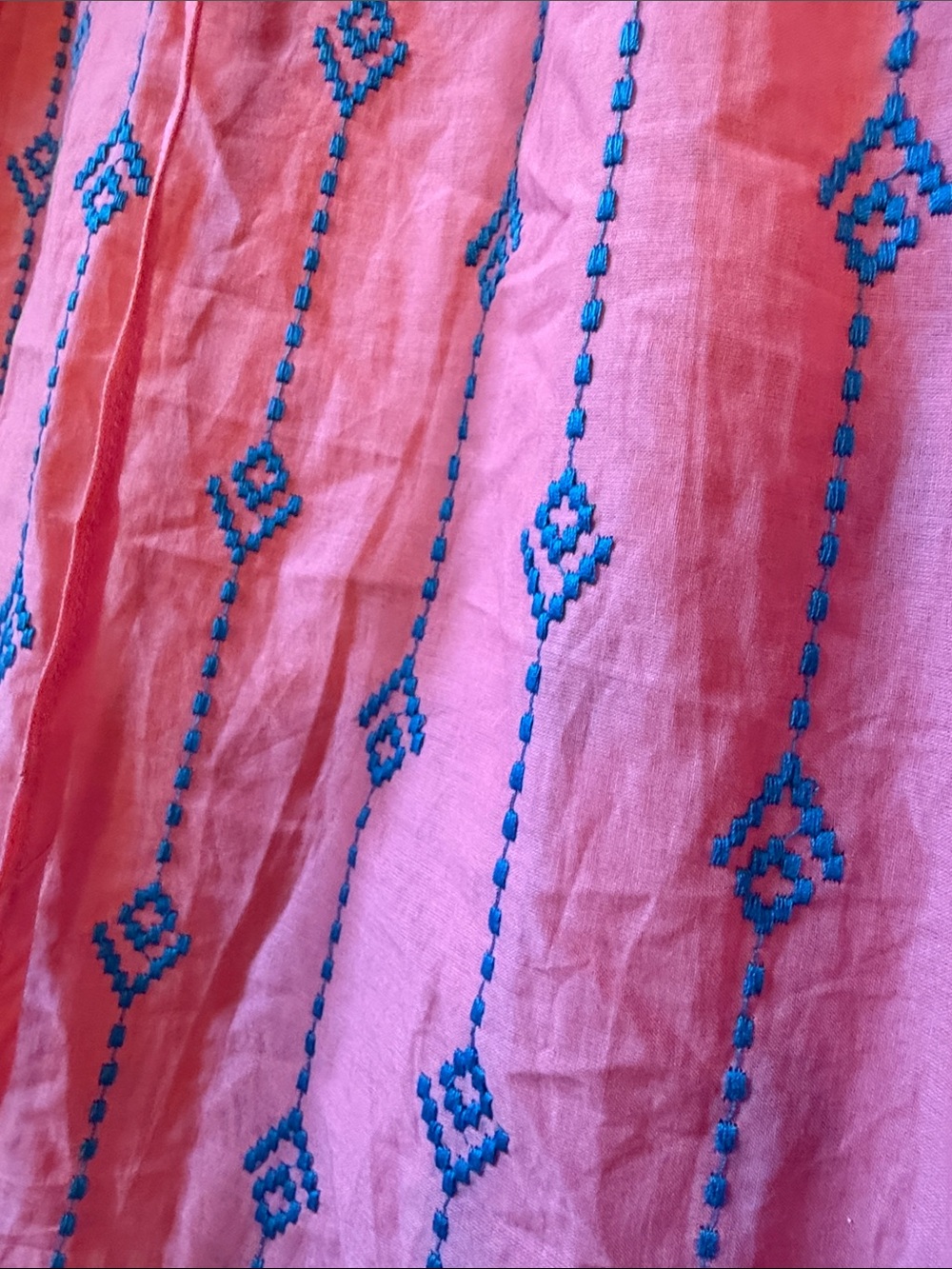 Umgee Pink Mini Dress with Blue Embroidered Trim - Picture 4 of 7